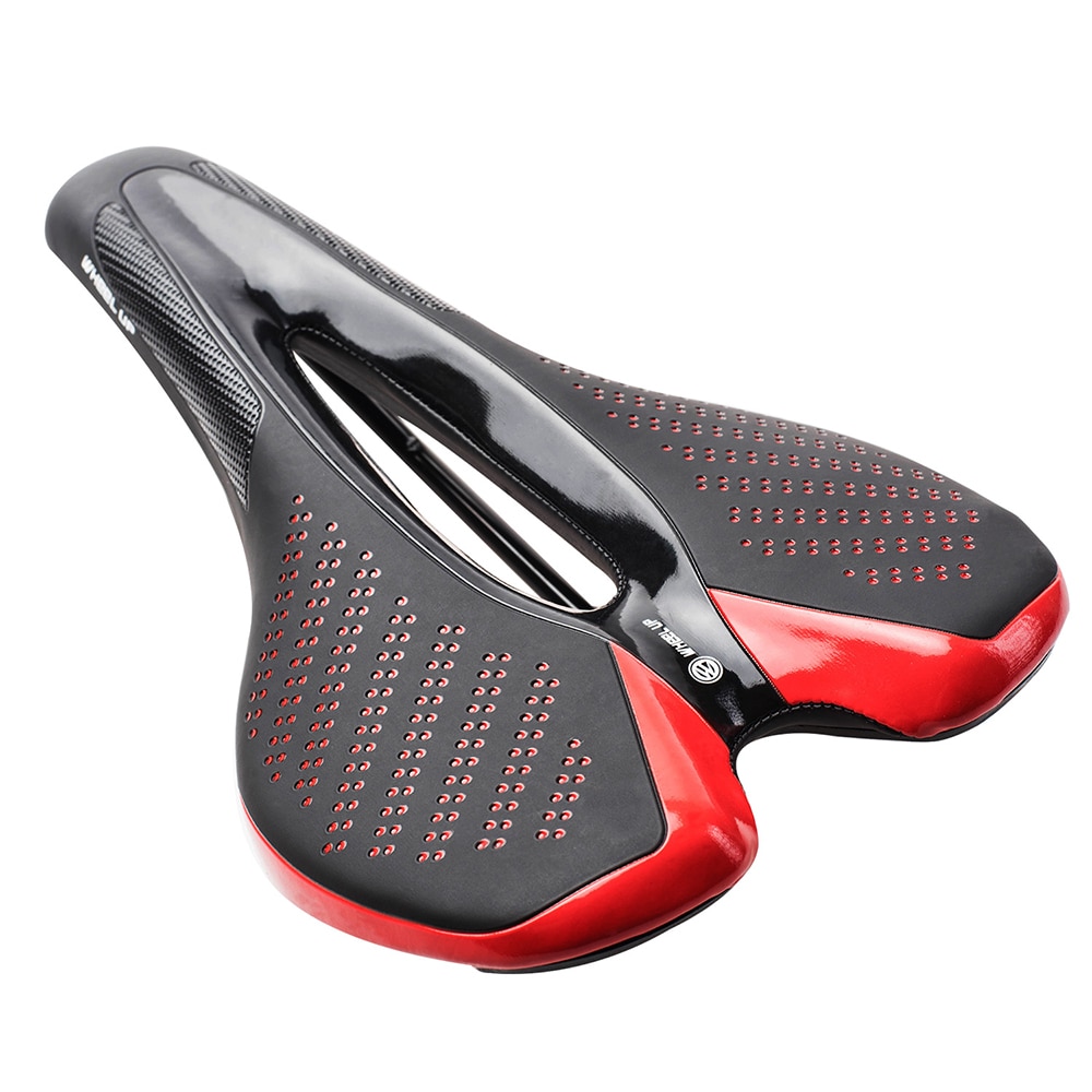 Kulfiber vej mtb sadel brug 3k t700 kulstof materiale pude åndbar super let læder puder cykel tilbehør: Rød