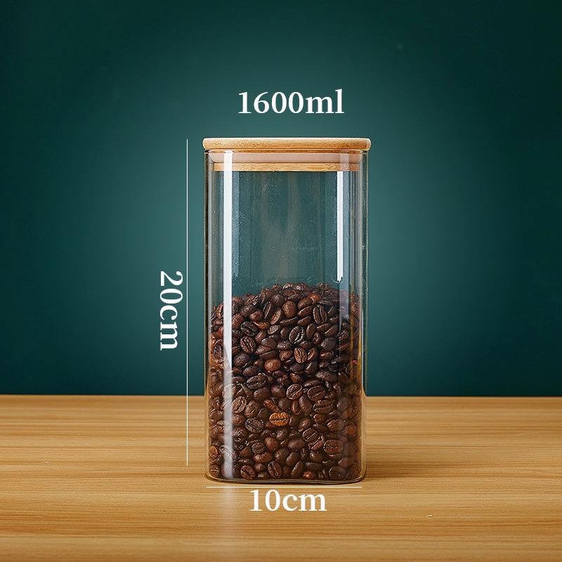 Square Glass Storage Jars with Bamboo Lid for Coffee Beans Grains Noodles food Storage Containers Kitchen Organizers Storage: DARK GRAY