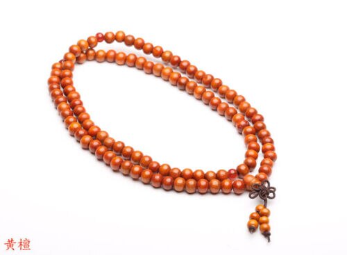 Collar de cuentas de madera para oración, budismo tibetano, 108: Yellow wood 6mm