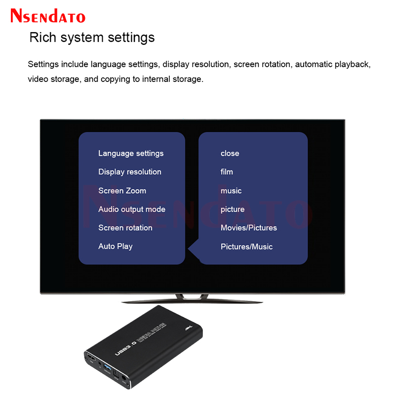 USB3.0 USB 2.5" SATA 4K Odtwarzacz multimedialny z dyskiem twardym USB HDD SD MKV H.265 AV TV AVI RMVB WMV pełny HD multimedia Odtwarzacz multimedialny 4k