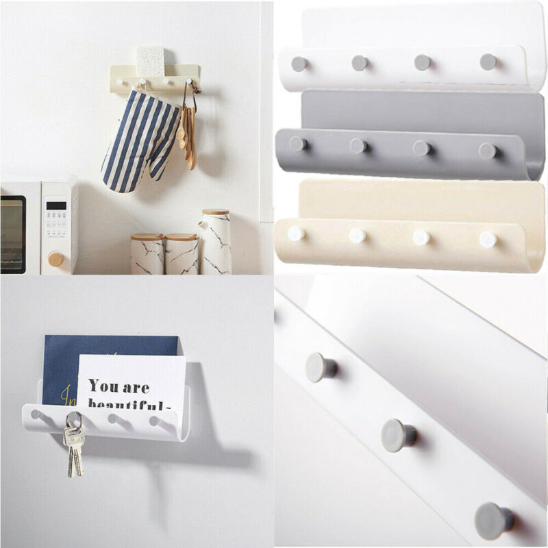 Colgador de pared sin agujeros, 4 ganchos, soporte de almacenamiento adhesivo sin clavos, colgador de llaves, organizador de correos, caja de letras, puerta de correo