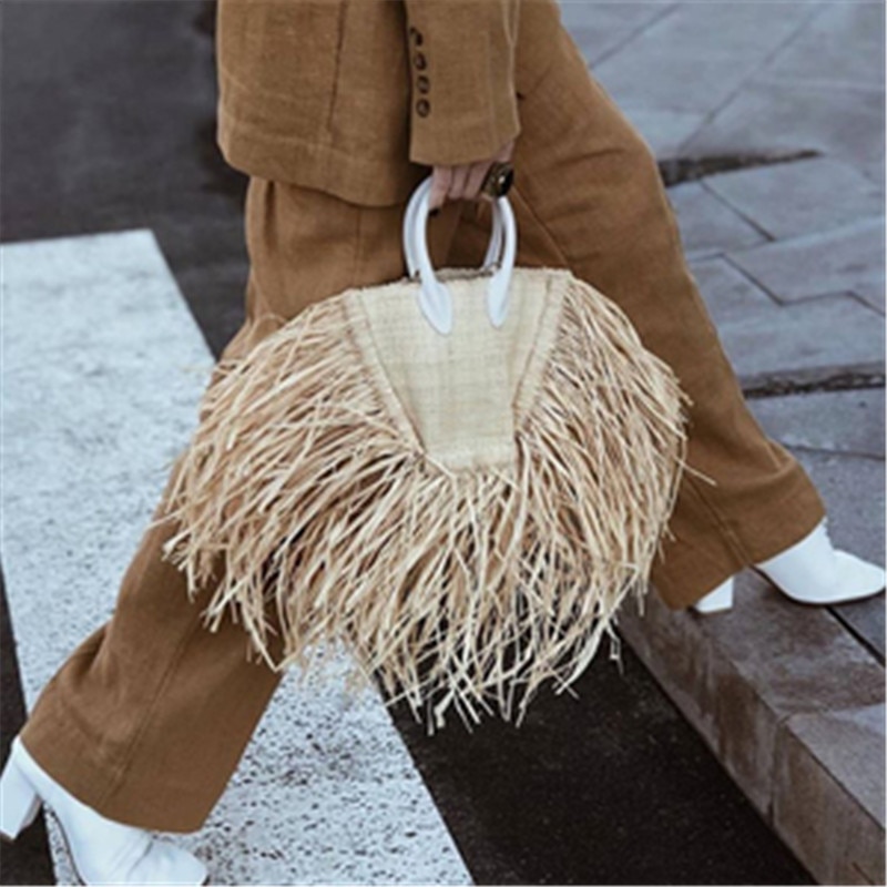 Merk kwast geweven raffia stro strandtas geweven schoudertas raffia cirkel rotan tassen bohemian zomer vakantie casual tas