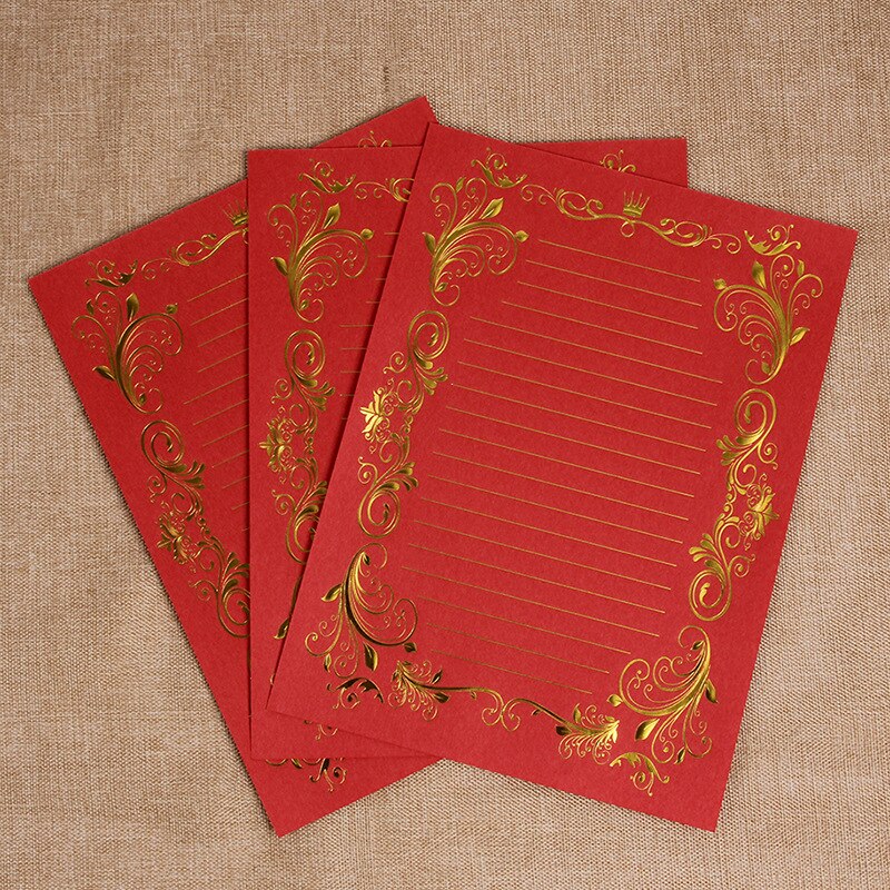 Vintage Luxury Gold stamping Letter Paper Love Writing Paper 30sheets: Red