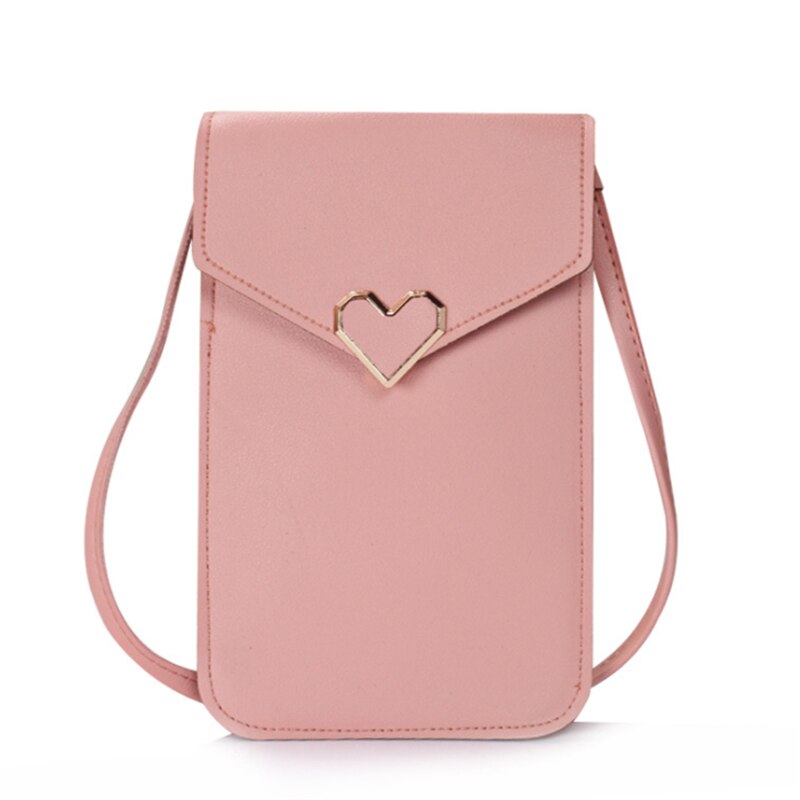 Cartera de bolsillo para exteriores para mujer, bolso cruzado decorativo con forma de corazón, pantalla táctil para teléfono móvil: pink 2