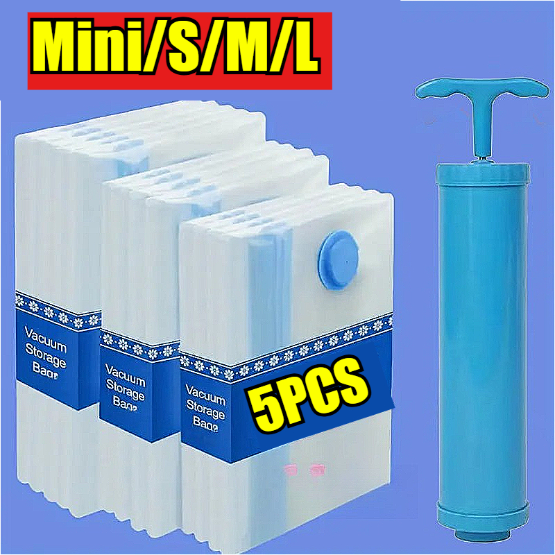 Vakuumkompressionspåsar med manuella pumpar för bagage, smutsiga kläder, vakuumförslutbara förvaringspåsar, reseförpackningar, platsbesparande