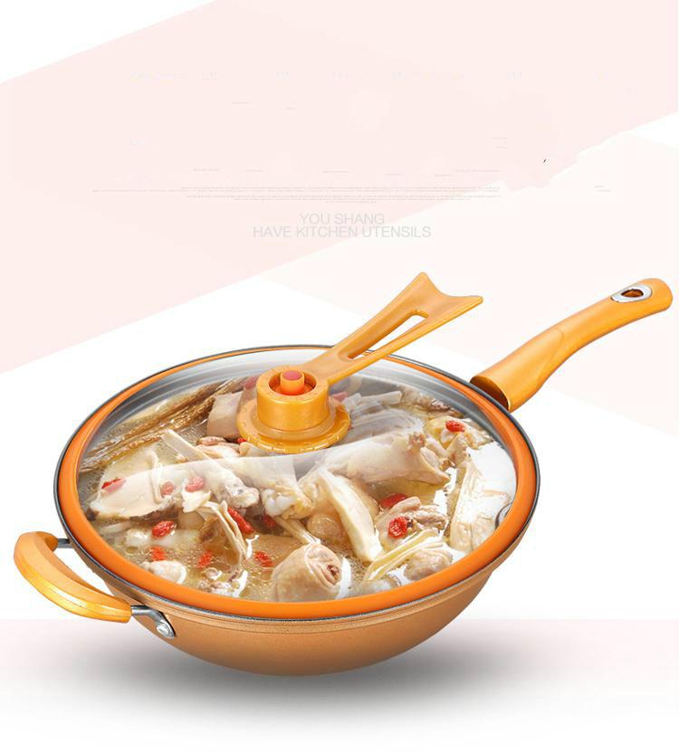 32cm vacuum wok non-stick pan no oil smoke cooker induction cooker gas stove universal pan kitchen pot: Default Title
