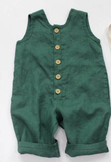Enfants combinaisons coréen japon garçons filles lin combishorts sans manches combinaisons 1-7 ans: green / 12M