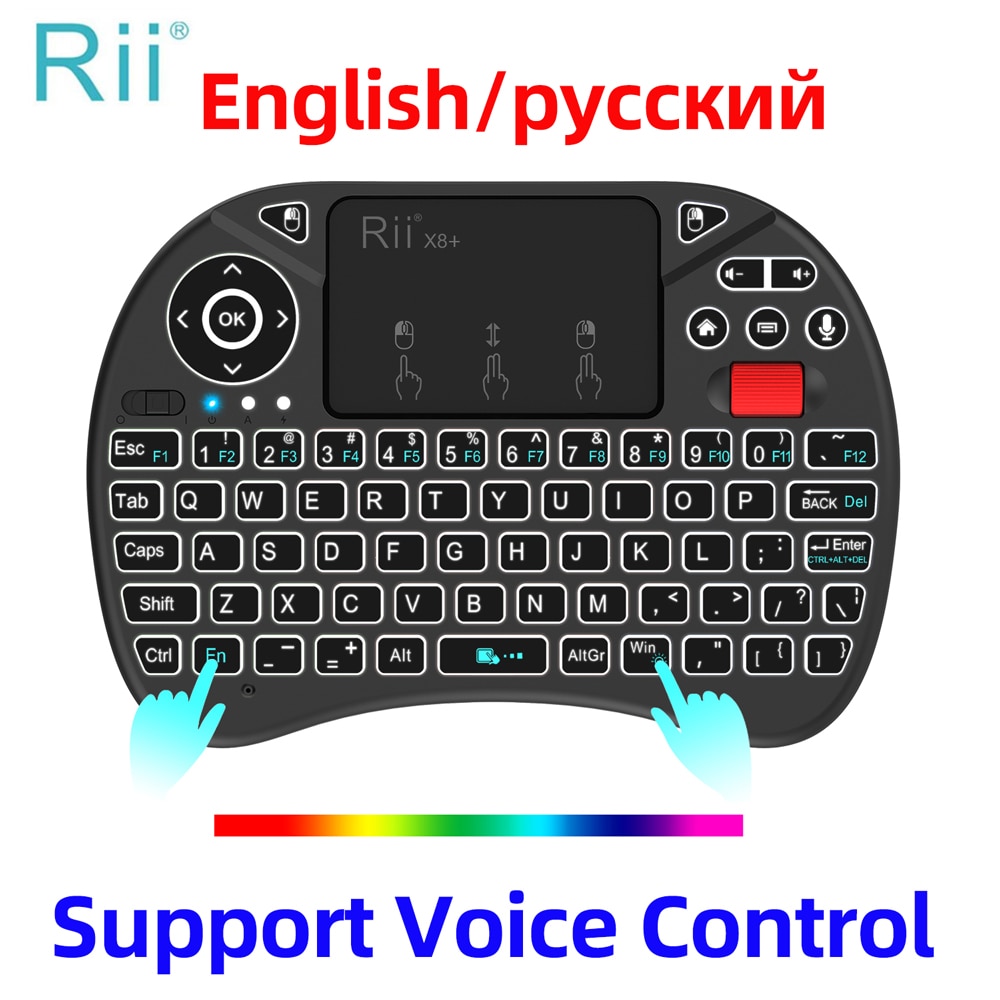 Rii X8 + 2.4G Mini Wireless Keyboard Met Touchpad Voice Afstandsbediening Backlit Oplaadbare Li-Ion Batterij Voor Android Tv box Pc