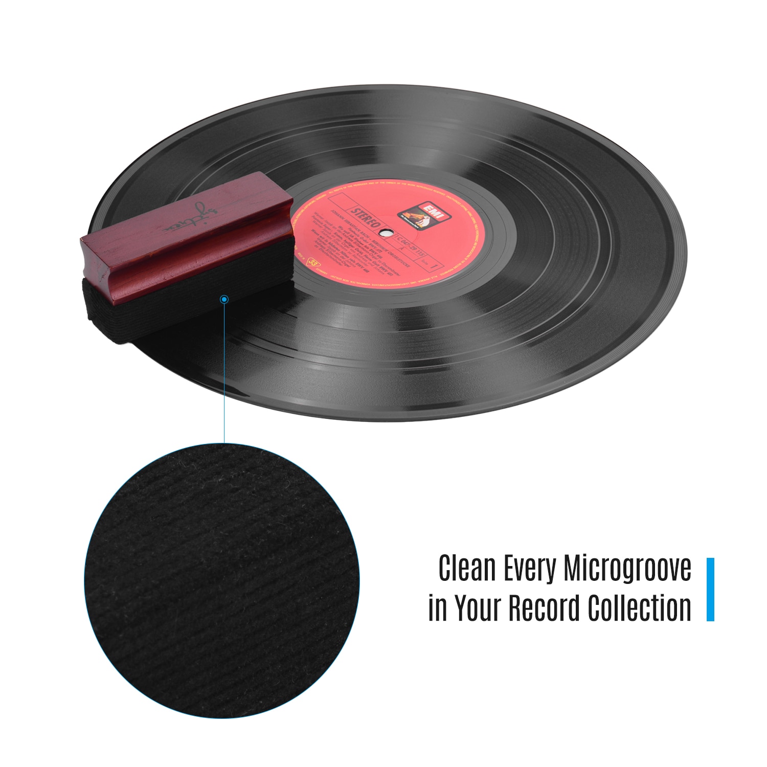 Limpiador de discos de vinilo, cepillo de limpieza de terciopelo suave con mango de madera, suministros de limpieza, herramientas