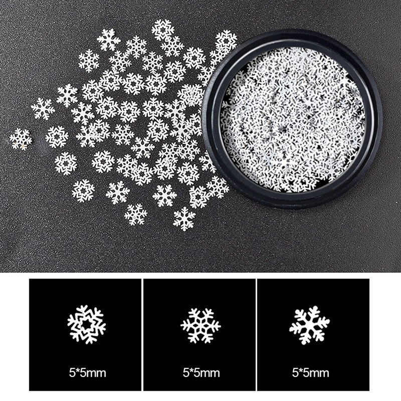 1 doos Ultra-dunne Pailletten Kerst Sneeuwvlok Hollow Wit Sneeuwvlok Decoratie Nail Ornamenten