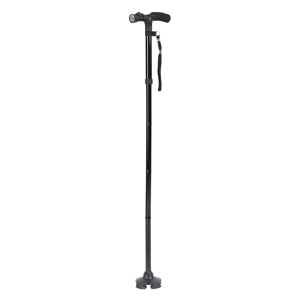 Walking Stick Folding Trekking Poles Hiking Stick 4 Section Anti Shock Adjustable Telescopic Canes Stick: black LED