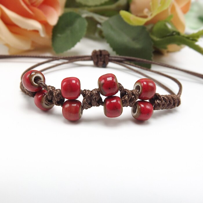 Delikatny etniczny styl wysokiej jakości oryginalny ceramiczne koraliki bransoletka regulowany ręcznie wykonany porcelanowy koraliki liny #1361