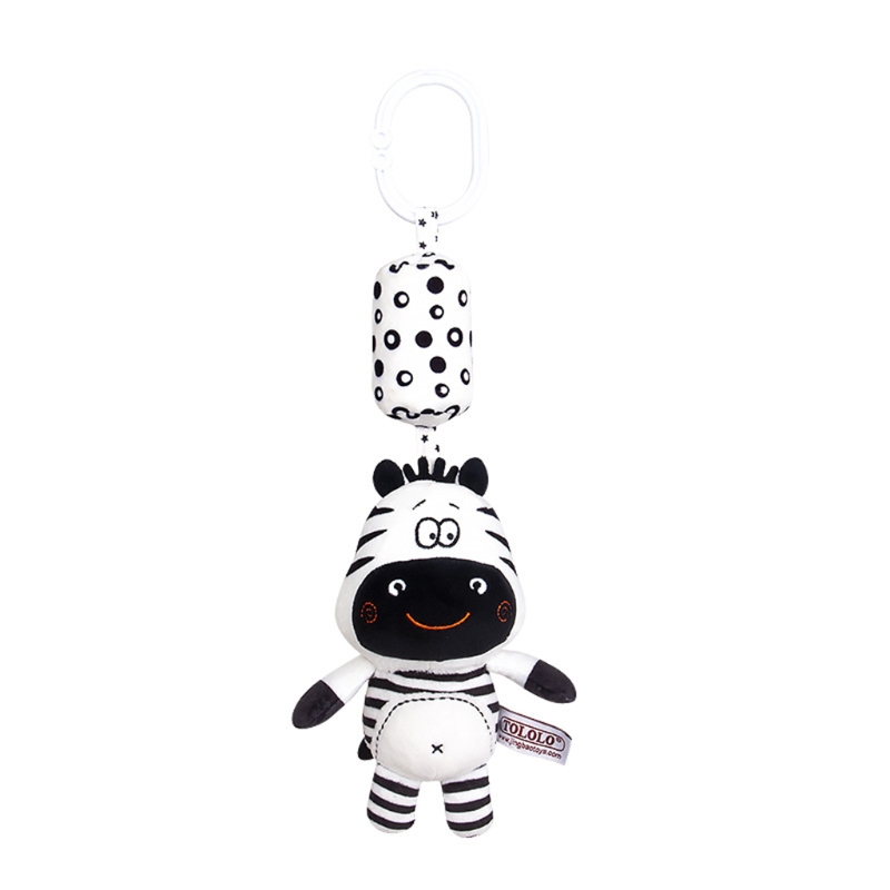 77hd babybett-tier-hängerassel-plüschdekoration mit glöckchen im inneren, interaktives spielzeug für babys zur förderung der gehirnentwicklung: Zebra