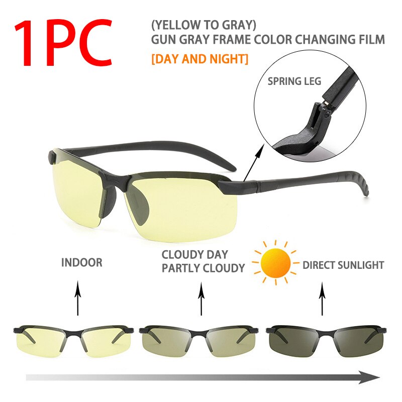 Fotokromiske solbriller mænd kvinder chaufførbriller klassisk polariserede solbriller dag nattesyn førerens briller kantløs  uv400: Gul til grå b