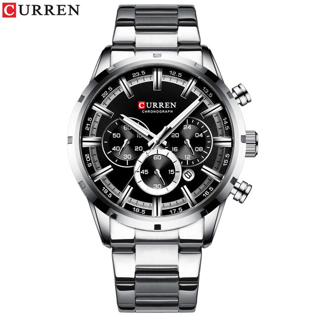 Curren Mode Mannen Horloges Met Rvs Top Luxe Sport Chronograaf Quartz Horloge Mannen Relogio Masculino: silver black