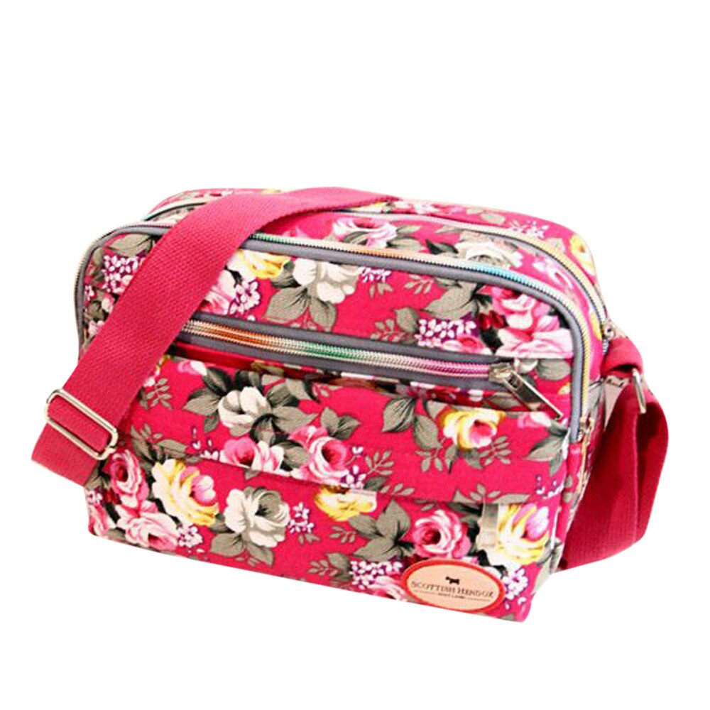 Women's Casual Canvas Shoulder Cloth Bag Flowers Printing Shopping Bag Lady Mommy Handbag Small Tote Bags Sac A Main: hot pink