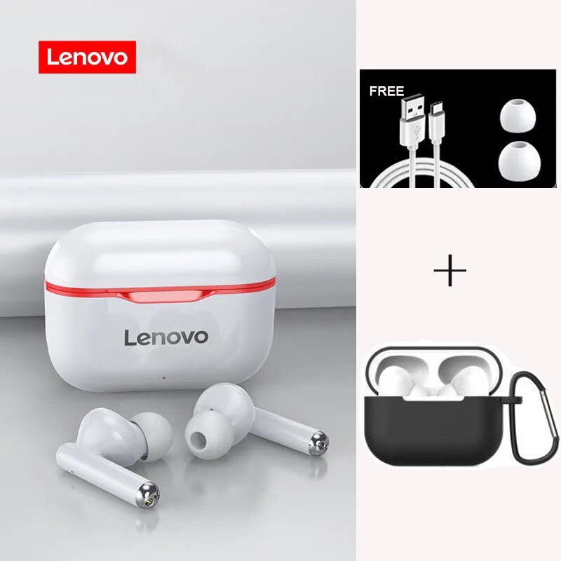 Newest in Original Lenovo LP1 Wireless Bluetooth Headset V5.0 Touch Earphone Stereo 300mAh Durable Battery IPX4 Waterproof: R Add black case2