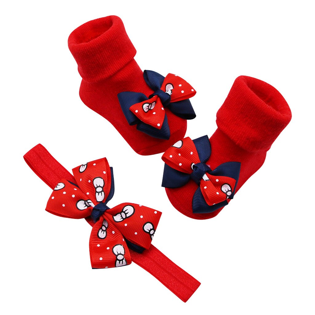 Baby Infant Socks +1pc Hair Belt Toddler Girls Bow Wave Point Anti-slip Socks Kawaii Baby Socks Детская Носки