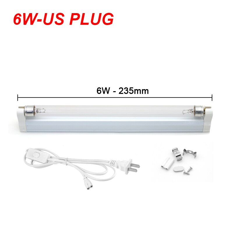 6W 8W Ultraviolet Quartz Lamp 220V T5 Tube UVC Lamp Germicidal Disinfection Sterilizer Ozone Kill Dust Mite Bactericidal Lamp: 6W With US Plug