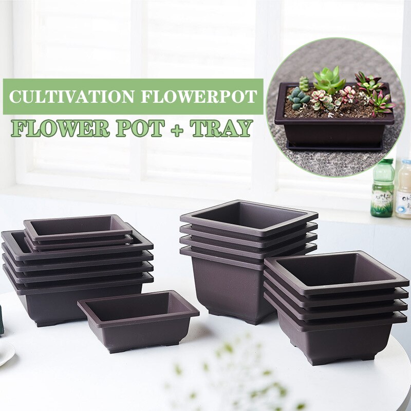 Imitatie Plastic Bloempot Balkon Vierkante Bloem Bonsai Kom Kwekerij Wastafel Potten En Plantenbakken Rechthoek Bloem Potten Lade Bodem