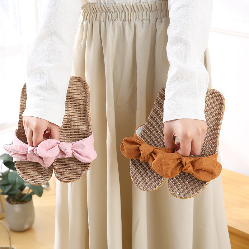Suihyung kvinder sommerfugleknude hjemmesko blødt linned damer casual slides flade sandaler sommer indendørs sko skridsikre flip flops