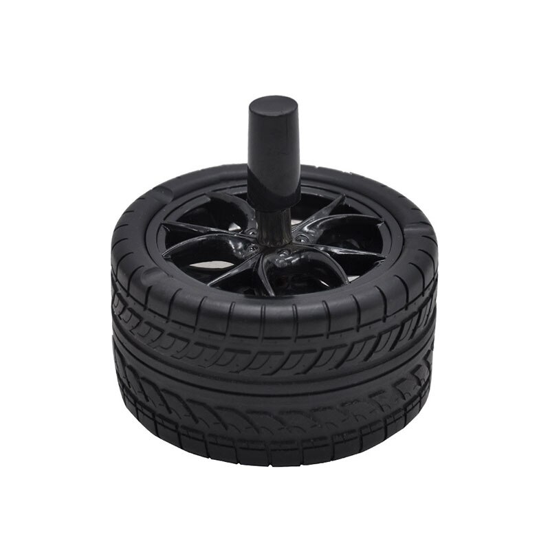 Diameter 98mm Rubber Wheel Ashtray with Portable Handle Lid Two Layer Metal Ash Storage Container Car Tire Ashtray: Black