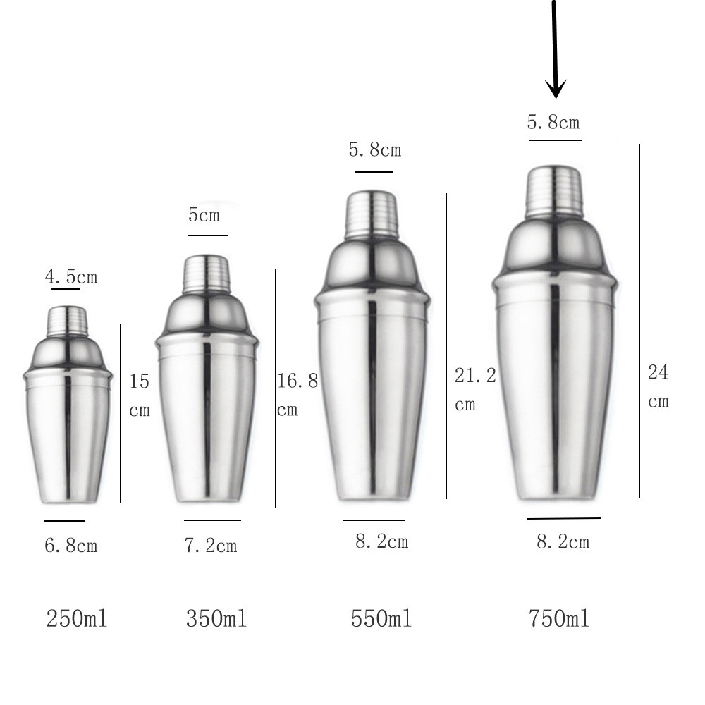 350ml 550ml 750ml Stainless Steel Cocktail Shaker Three Stage Wine Mixer: MULTI