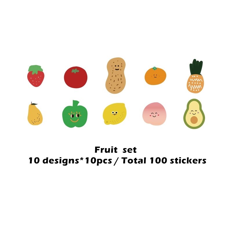 100pcs Lovely Stickers Set Mini Cartoon Geometry Planet Fruit Diaries Note Sticker Album Diary Decoration Home DIY F417: Fruit set