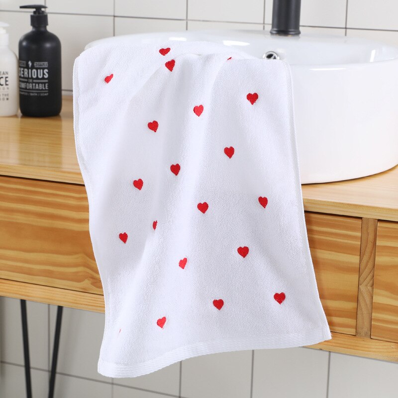 Serviette de toilette en coton brodée pour le visage, serviette de bain confortable en coton, pour adulte et enfant, gant de toilette pour les mains, serviettes de salle de bain 34 x 74cm 1pc: Coeur blanc
