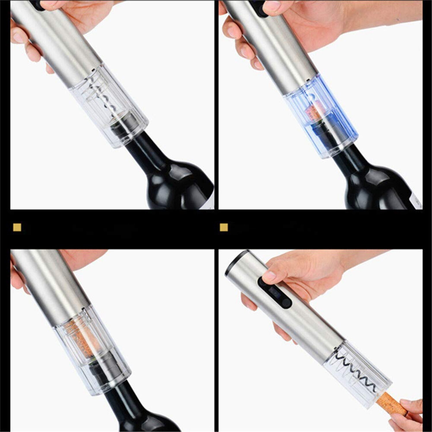 Electric Corkscrew Electric Stainless Steel Wine Bottle Opener With Charging Stand Lcd Battery Indicator, Silver (Eu Plug)