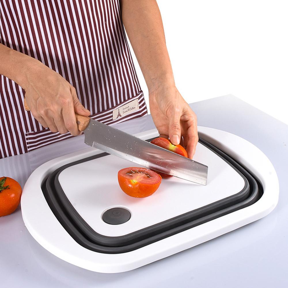 Multifunction Cutting Board Foldable Drain Basket Collapsible Vegetable Basin Washing Colander Portable Kitchen Organizer IU005