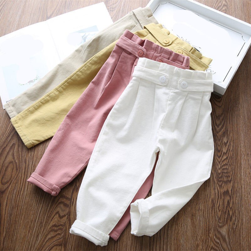 Pantalones de talla grande para niña, ropa para niño, pantalones informales con volantes blancos sólidos, 140, 150
