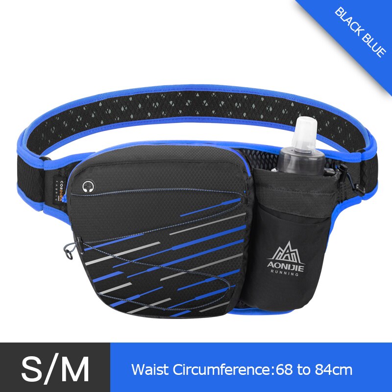 AONIJIE W949 Marathon Jogging Cycling Running Hydration Belt Waist Bag Pouch Fanny Pack Cell Phone Holder For 500ml Water Bottle: SM Black Blue