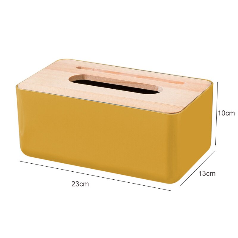 Plastic Tissue Doos Hout Bamboe Tissue Box Cover Ronde Witte Auto Tissue Houder Doos Voor Keuken Badkamer Wc Servet Container: Wood cover Yellow