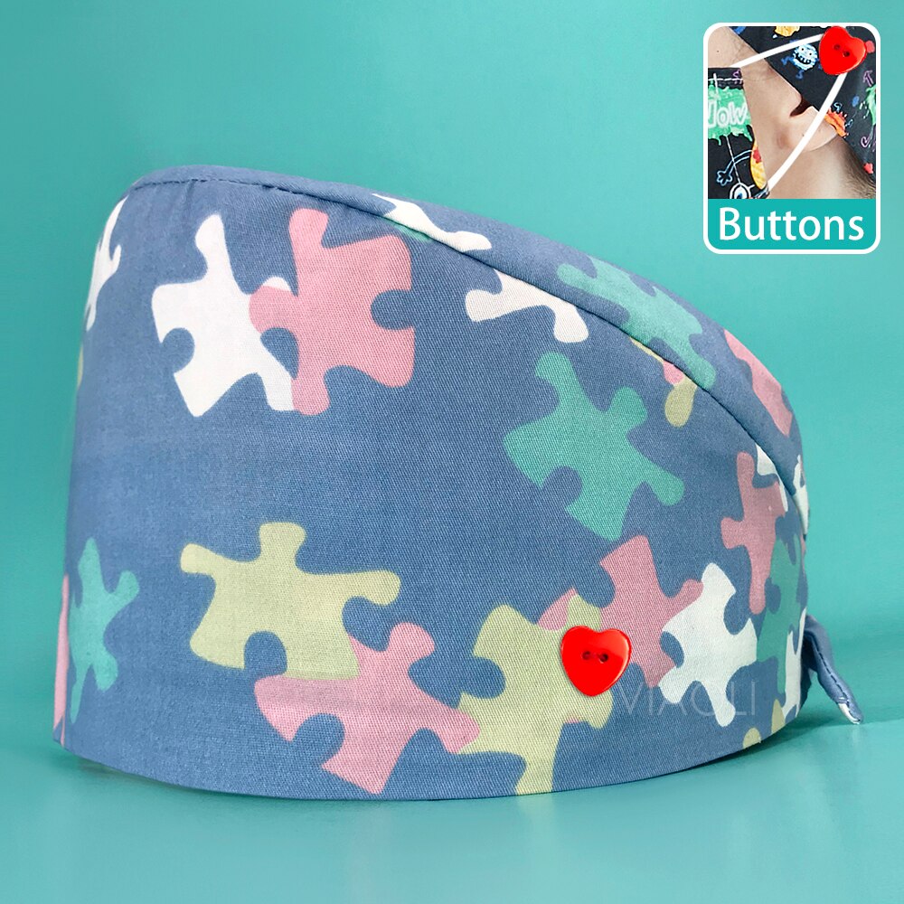 Cartoon Printing Verstelbare Scrub Cap Schoonheidssalon Verpleging Cap Laboratorium Werk Cap Pet Shop Sanitaire Dragen Scrub Cap Unisex: 22128ax