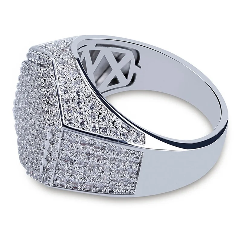 BAOSHINA męski pierścionek Hip Hop Iced Out wysokiej jakości Micro Pave CZ palec serdeczny kwadratowe pierścionki dla mężczyzn biżuteria