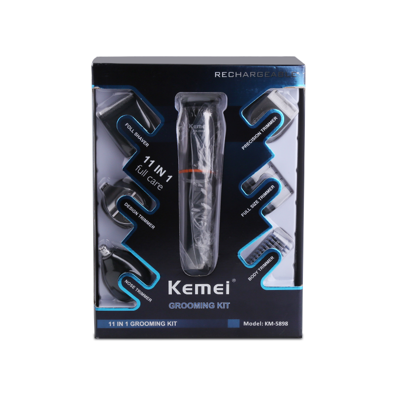 Kemei km -5898 11 in 1 grooming kit för hårsalong herr tvättbar och laddningsbar hårtrimmer