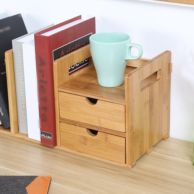 Office Small Bookshelf With Drawer Desktop Storage Simple Table Retractable Rack Bookcase
