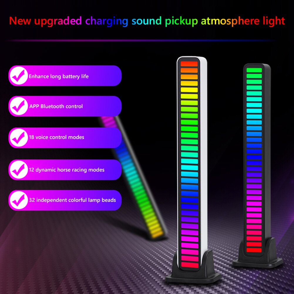 Voice-Activated Ritme Licht Stok 32-Bit Rgb Audio Spectrum Bar Pickup Ambient Dj Led Display Ritme Puls kleurrijke Signaal