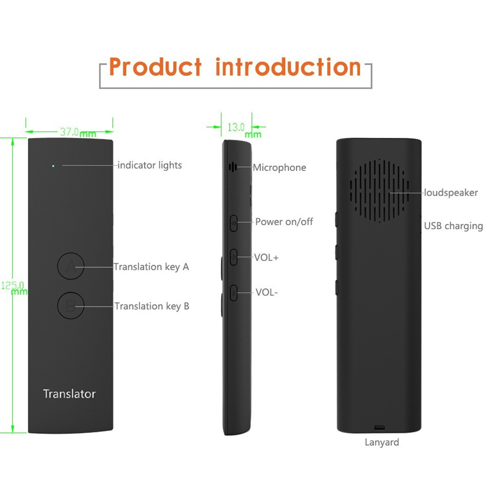 T6 Mini Intelligente Vertaler Apparaat Toespraak Tolk Twee-weg Real-Time Vertaling 38 Talen Bluetooth Tekst Vertaling