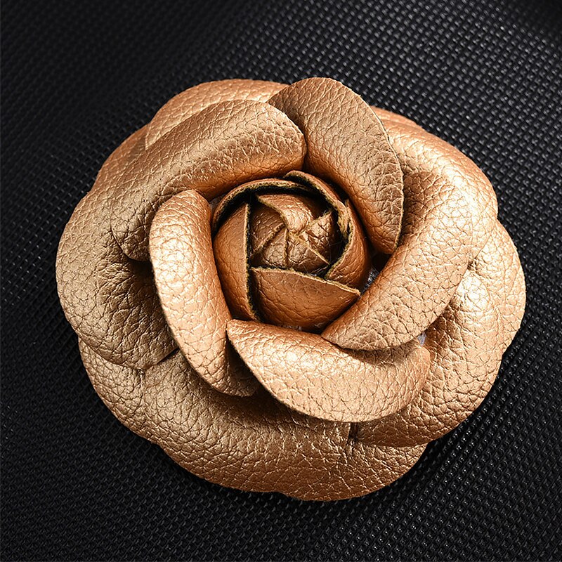 Koreaanse Handgemaakte Pu Leer Camellia Bloem Broche Boutonniere Revers Pin Sieraden Broches Corsage Voor Vrouwen Accessoires