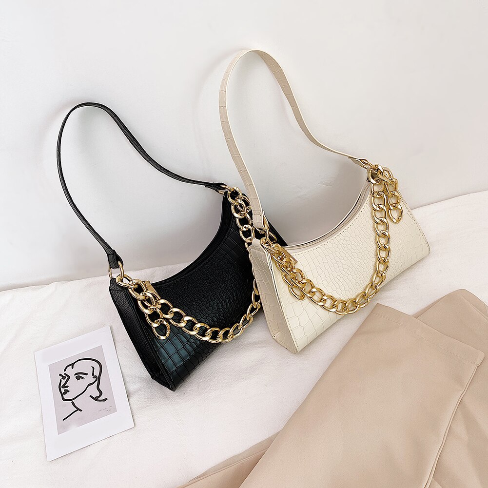 Exquisite Shopping Bag Simple PU Leather Women Handbag Totes Streetwear Chain Underarm Shoulder Bags