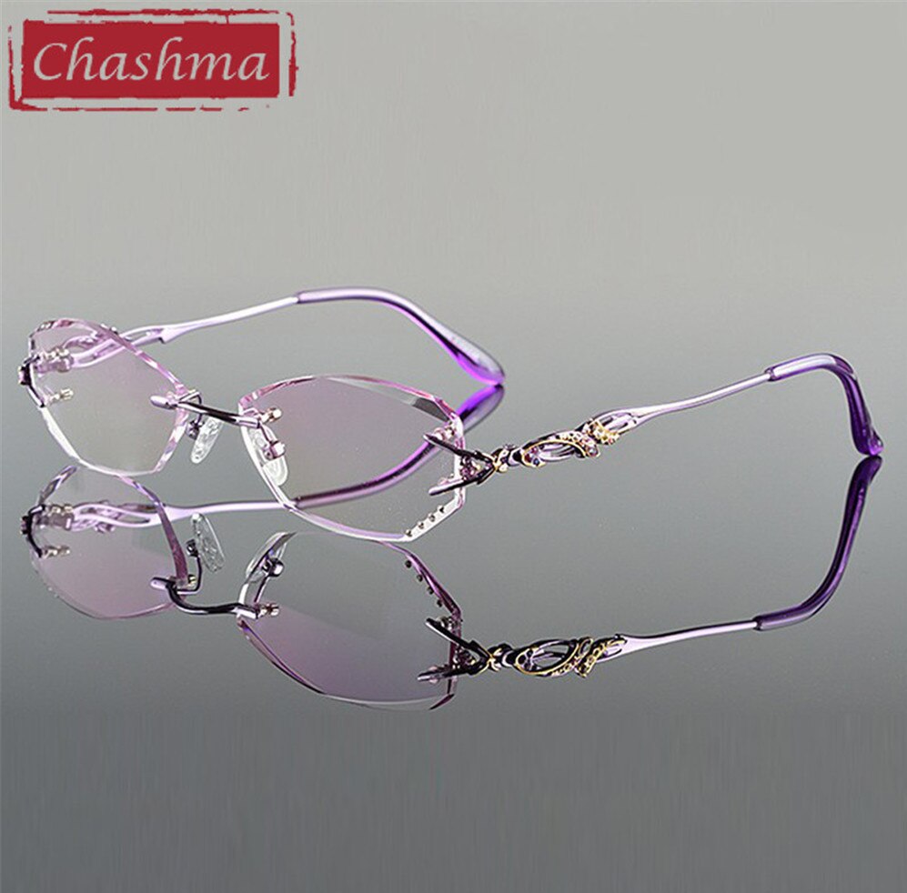 Chashma Luxury Tint Lenses Myopia Glasses Reading Glasses Diamond Cutting Rimless Prescription Glasses for Women