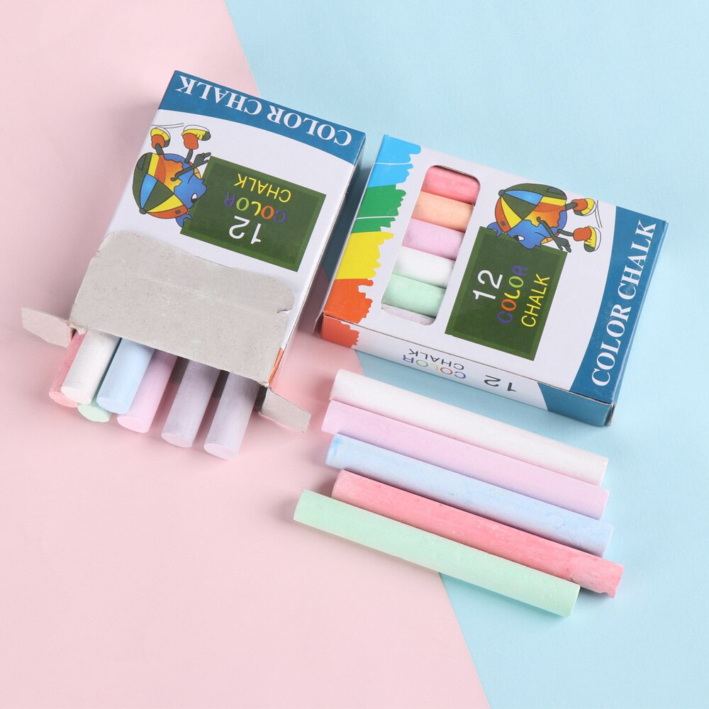 12Pcs/Box Colourful Kids Dust-free Chalks Drawing Pen Graffiti Chalk Kids School Supplies Educational Accessories