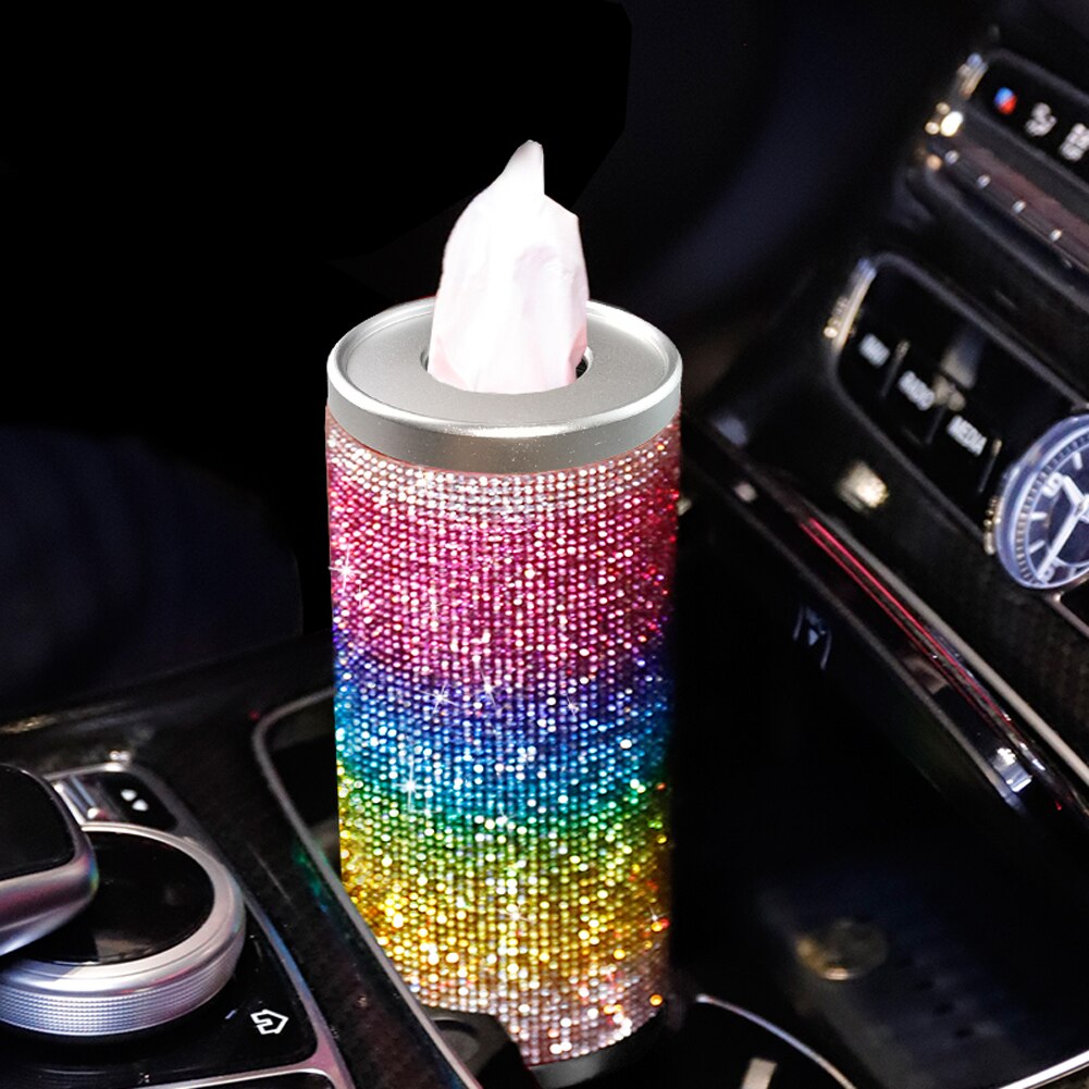 1pc regnbue bil vev boks rhinestone holdbar Tusenfryd bowknot dekor vev holder til auto kopp holder diy: Hvit
