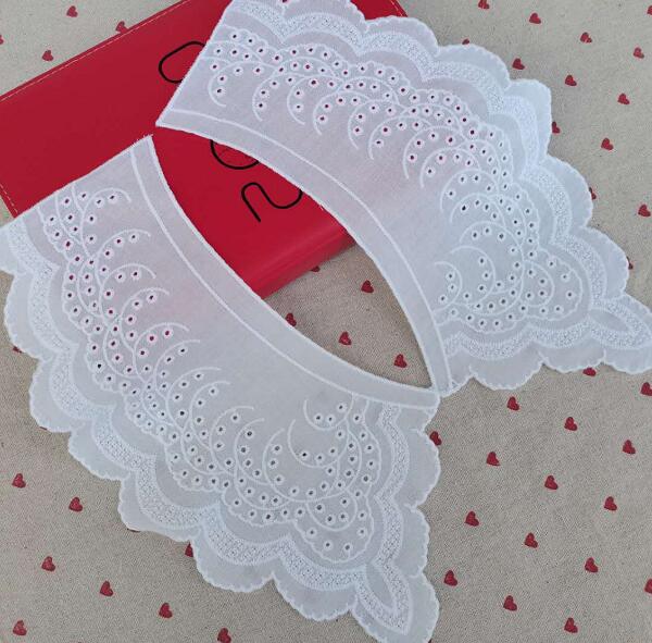 Tela de encaje bordado de algodón blanco de lujo, apliques DIY, cinta para cuello, cuello, costura artesanal, guipur, decoración de vestido de boda: white 1