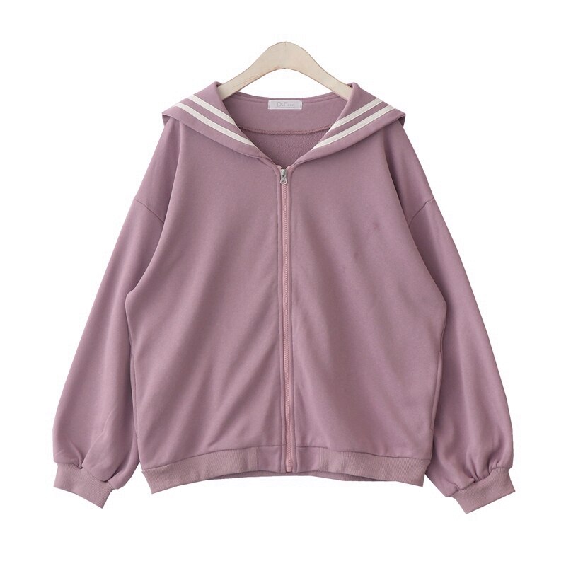 Japanese Preppy Style Autumn Women Jacket Mori Girl Kawaii Cotton Sailor collar Loose Long Sleeve Casual Coat Female Outerwear: Light purple