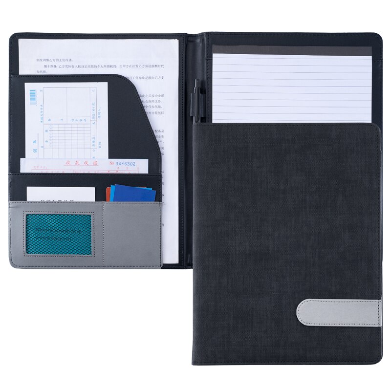 Classeur A4 en cuir, noir, gris, bicolore, pour conférence, bureau d'affaires