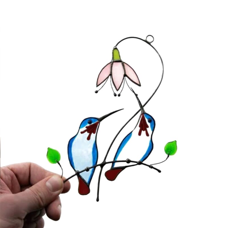 Vitrail en forme de colibri, belle fleur, ornements d&#39;extérieur, jardin Pastoral