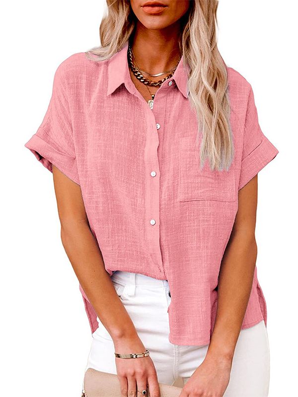 Casual Solid Short Sleeve Cotton Linen Loose Blouse Vintage Harajuku Oversized Shirt Tunic Summer Tops Women: S / Pink